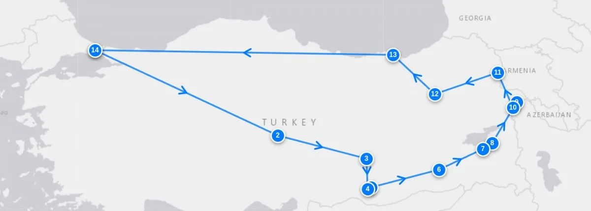 Treasures Of Eastern Turkey route map